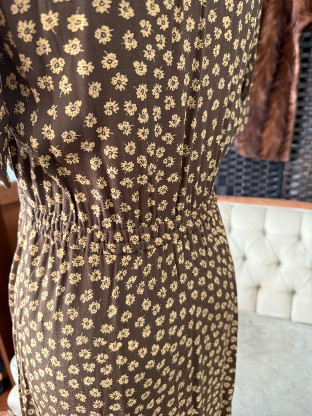 🌿 Madewell Floral Midi Dress Olive Green Yellow Button Front - Picture 6 of 11